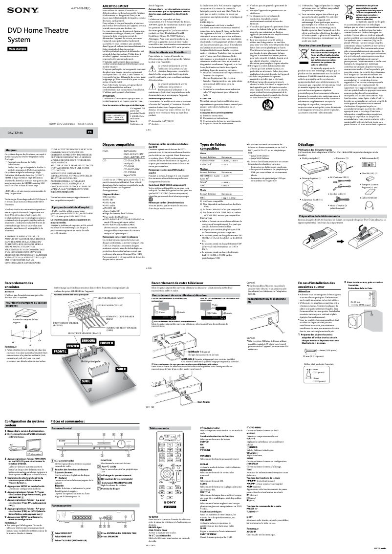 Image de la première page du manuel de l'appareil DAV-TZ135