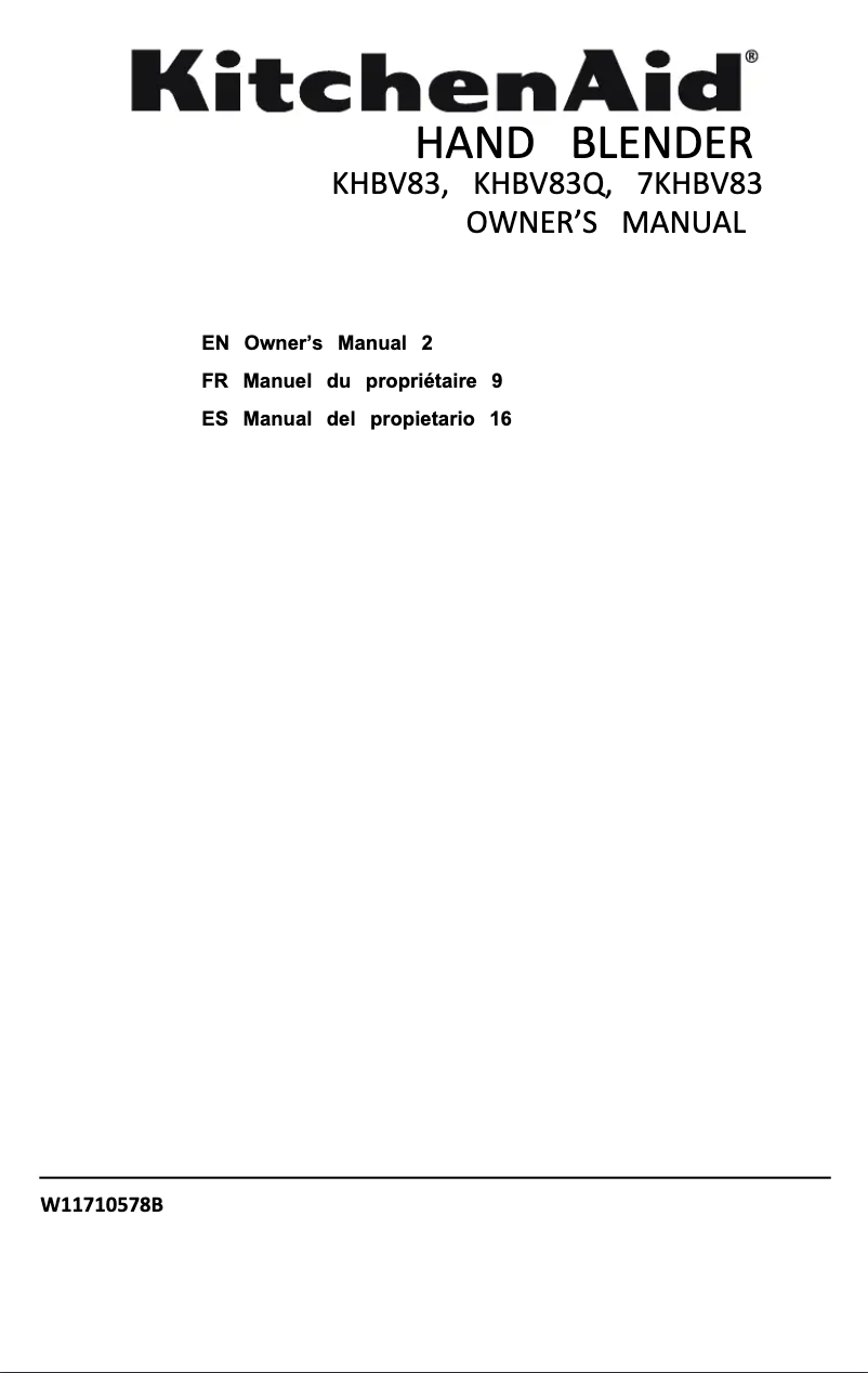 Page 1 de la notice Manuel utilisateur KitchenAid KHBV83