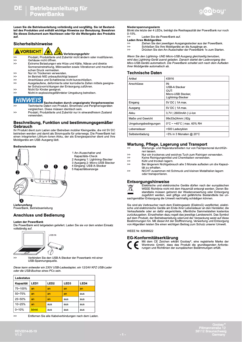 Page n°1 - Manuel utilisateur Wentronic Powerbank 2.6