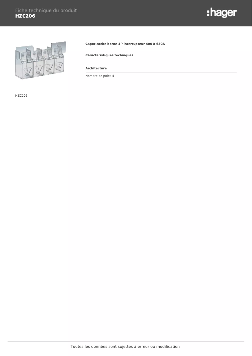 Page n°1 - Fiche technique Hager HZC206