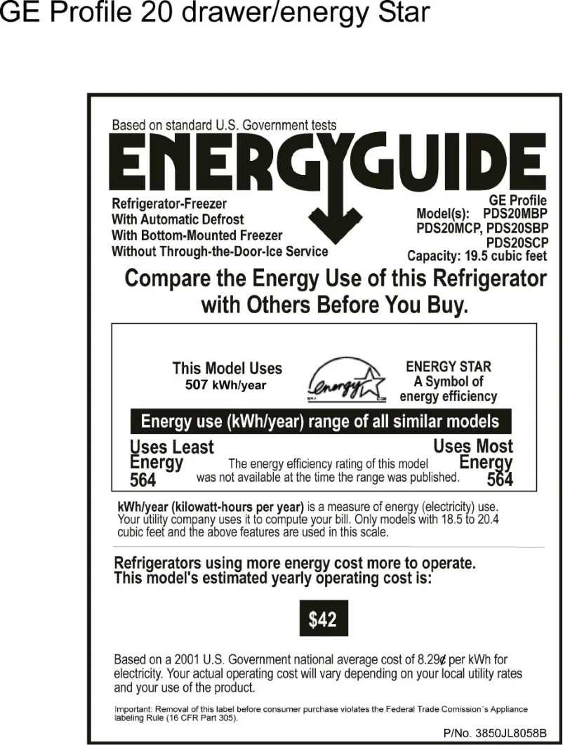 Página 1 del manual Etiqueta energética GE Profile PDS20MBPWW