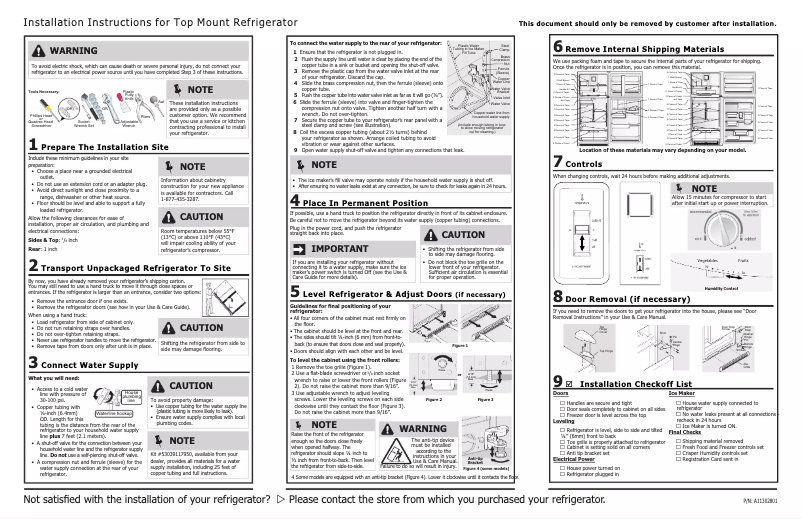 Page 1 de la notice Guide d'installation Frigidaire FFHT1621TB