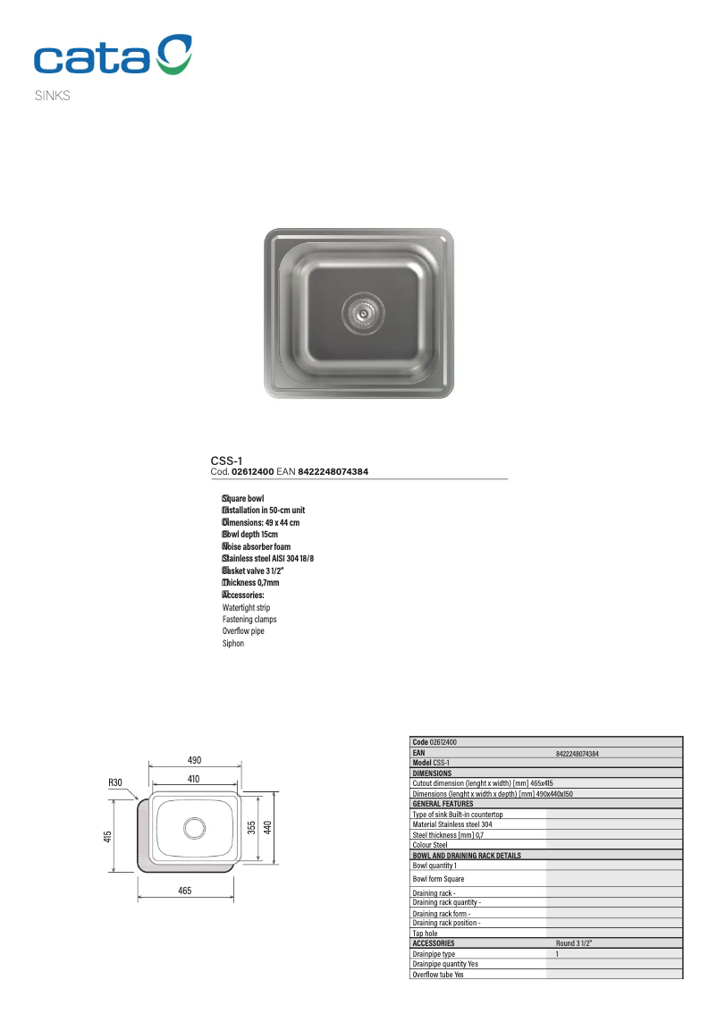 Page 1 de la notice Manuel utilisateur CATA CSS 1