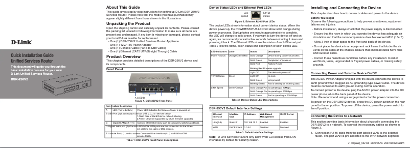 Page 1 de la notice Guide de démarrage rapide D-Link DSR-250V2