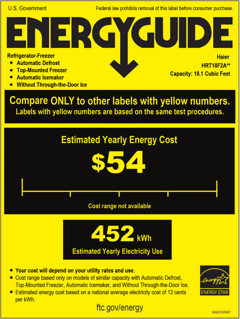 Page n°1 - Label énergétique Haier HRT18F2APS