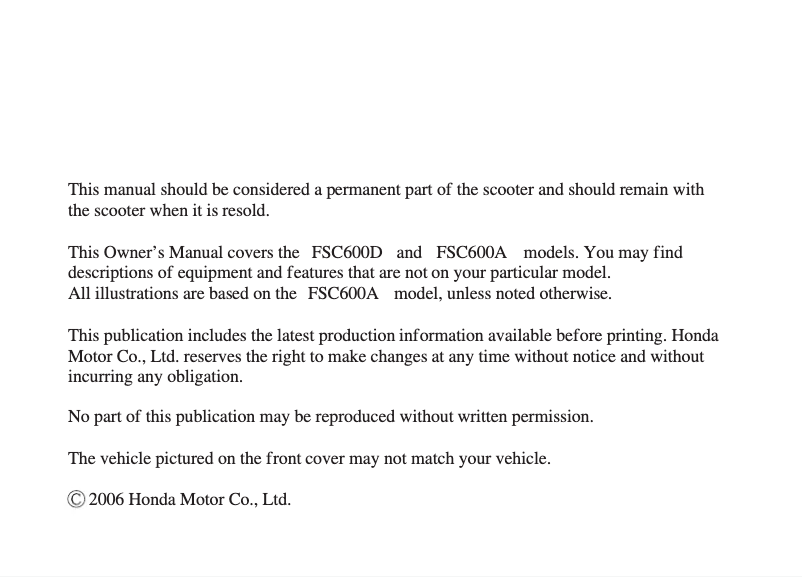 Página 1 del manual Manual de usuario Honda FSC600A (2007)