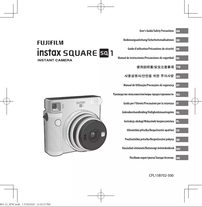 Image de la première page du manuel de l'appareil Instax Square SQ1