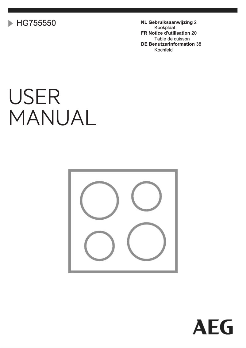 Page 1 de la notice Manuel utilisateur AEG HG755550SY