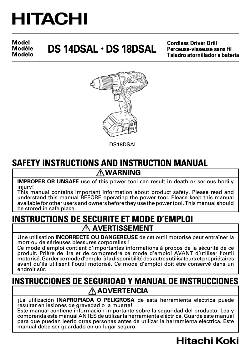 Page 1 de la notice Manuel utilisateur Hitachi DS18DSAL