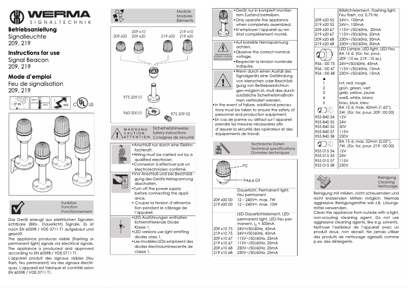 Page n°1 - Manuel utilisateur Werma 209.120.55