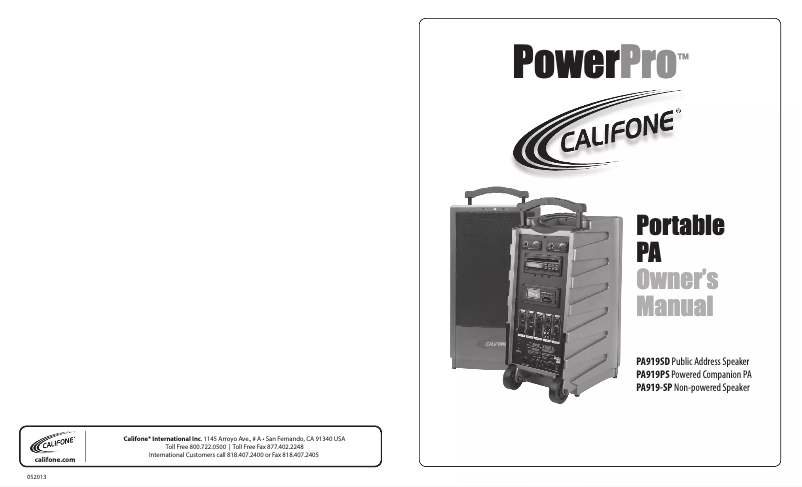 Page 1 de la notice Manuel utilisateur Califone PA919SD