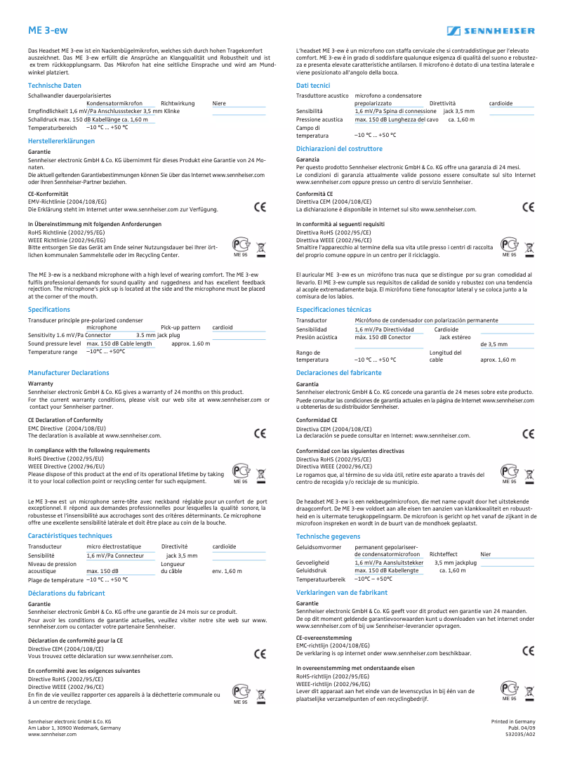 Image de la première page du manuel de l'appareil ME 3-ew