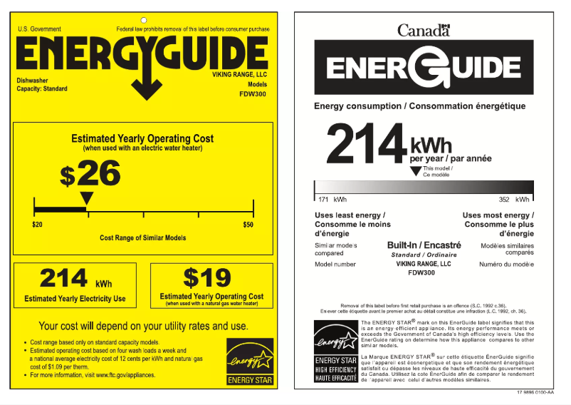 Page 1 de la notice Label énergétique Viking FDW302WS