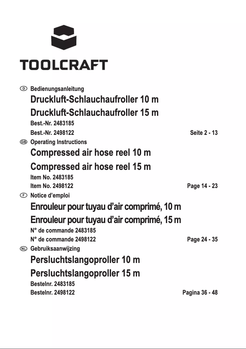 Page 1 de la notice Manuel utilisateur Toolcraft TO-7449555