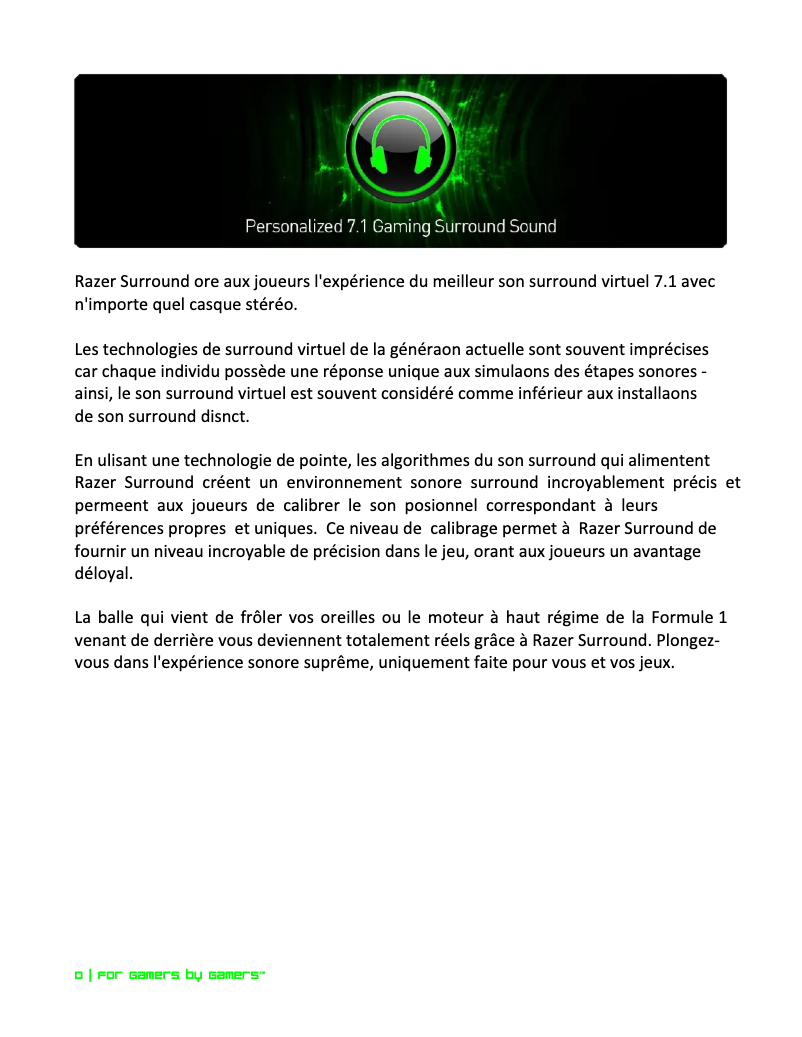 Page 1 de la notice Manuel utilisateur Razer Surround Pro