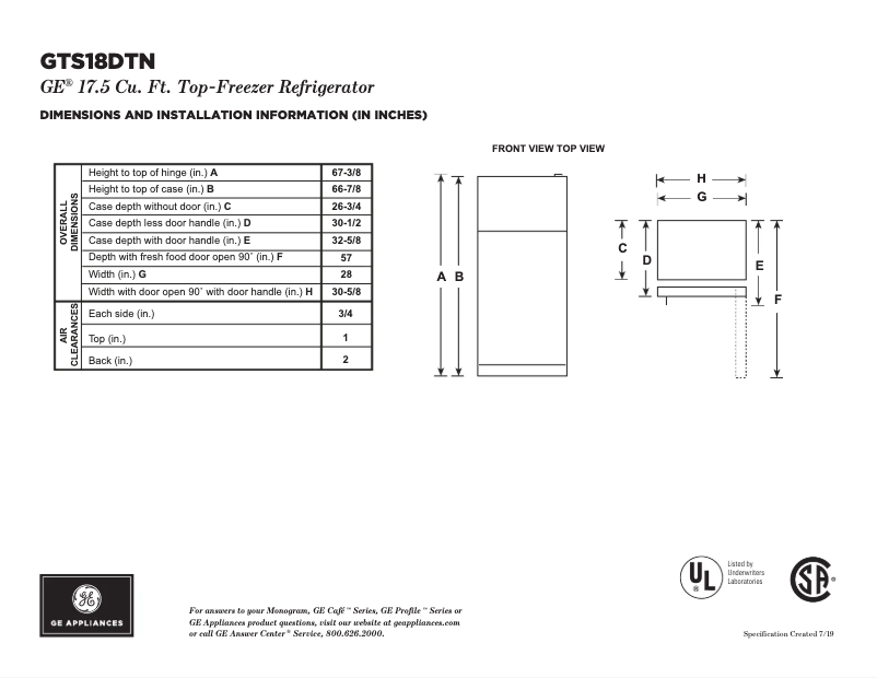 Page 1 de la notice Instructions / montage GE GTS18DTNRWW