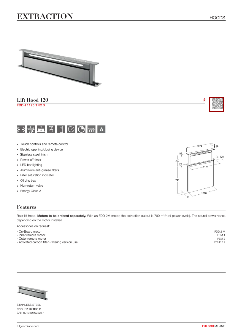 Página 1 del manual Ficha técnica Fulgor Milano FDDH 1120 TRC X