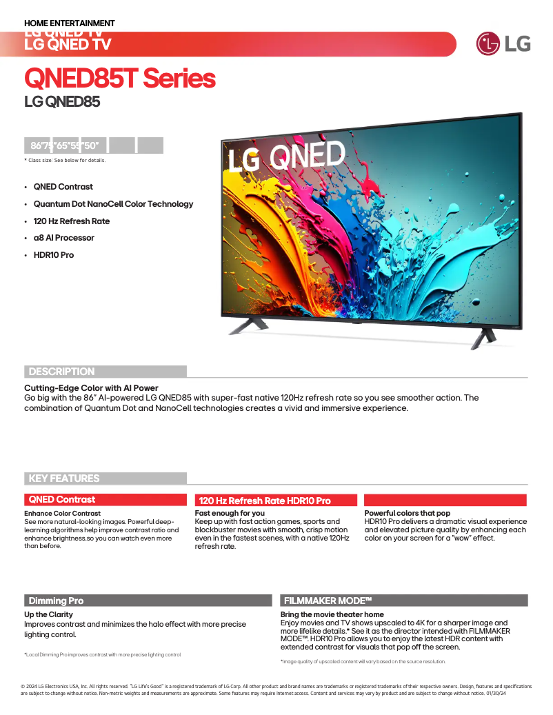 Page n°1 - Fiche technique LG 75QNED85TUA