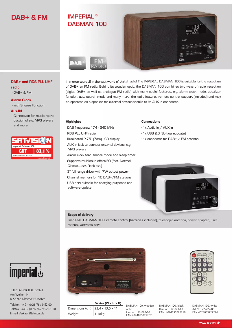 Imagen de la primera página del manual del dispositivo Dabman 100