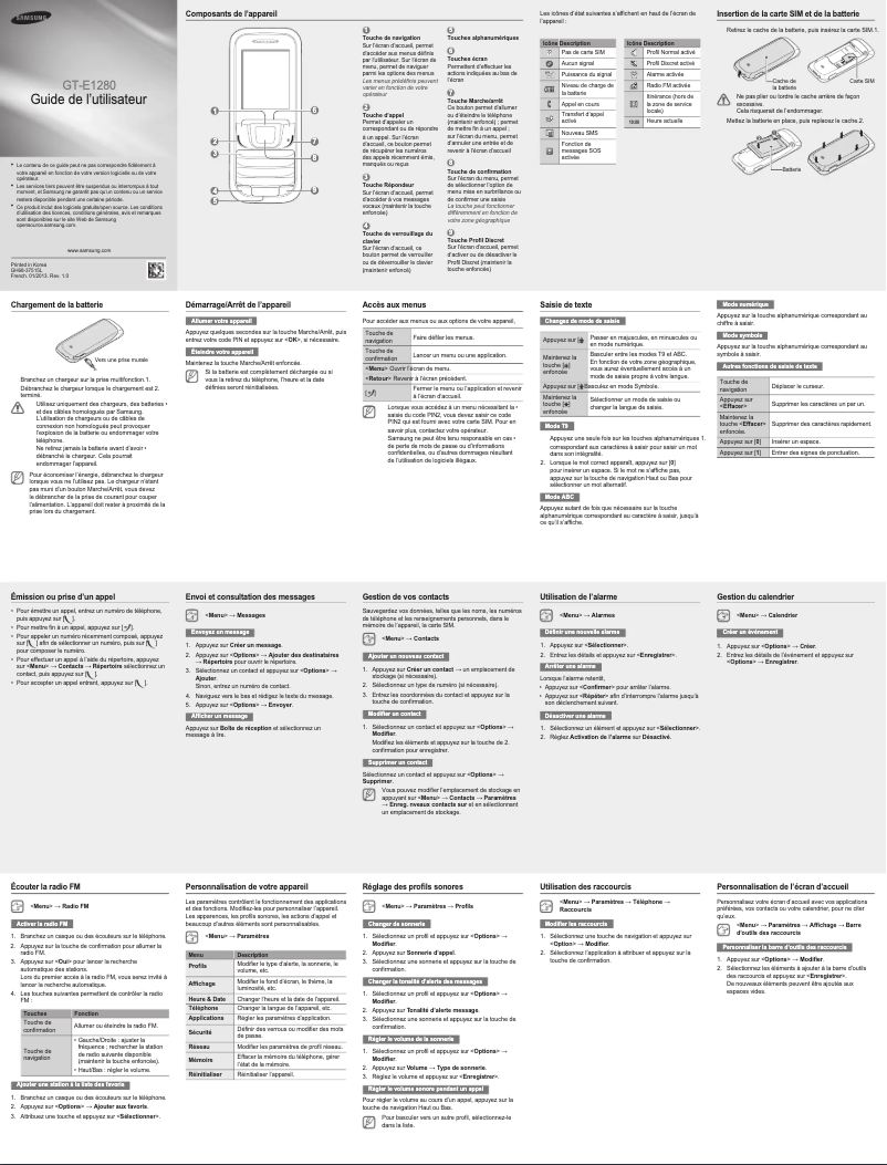 Page n°1 - Manuel utilisateur Samsung GT-E1280