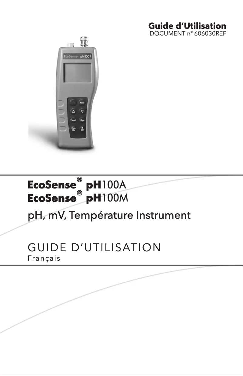 First page image of the manual for EcoSense pH100A