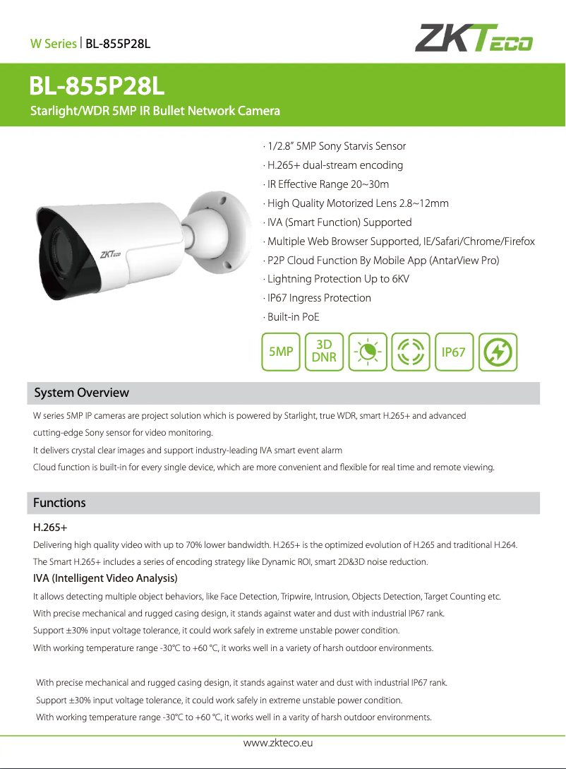 Page n°1 - Manuel utilisateur ZKTeco BL-855P28L