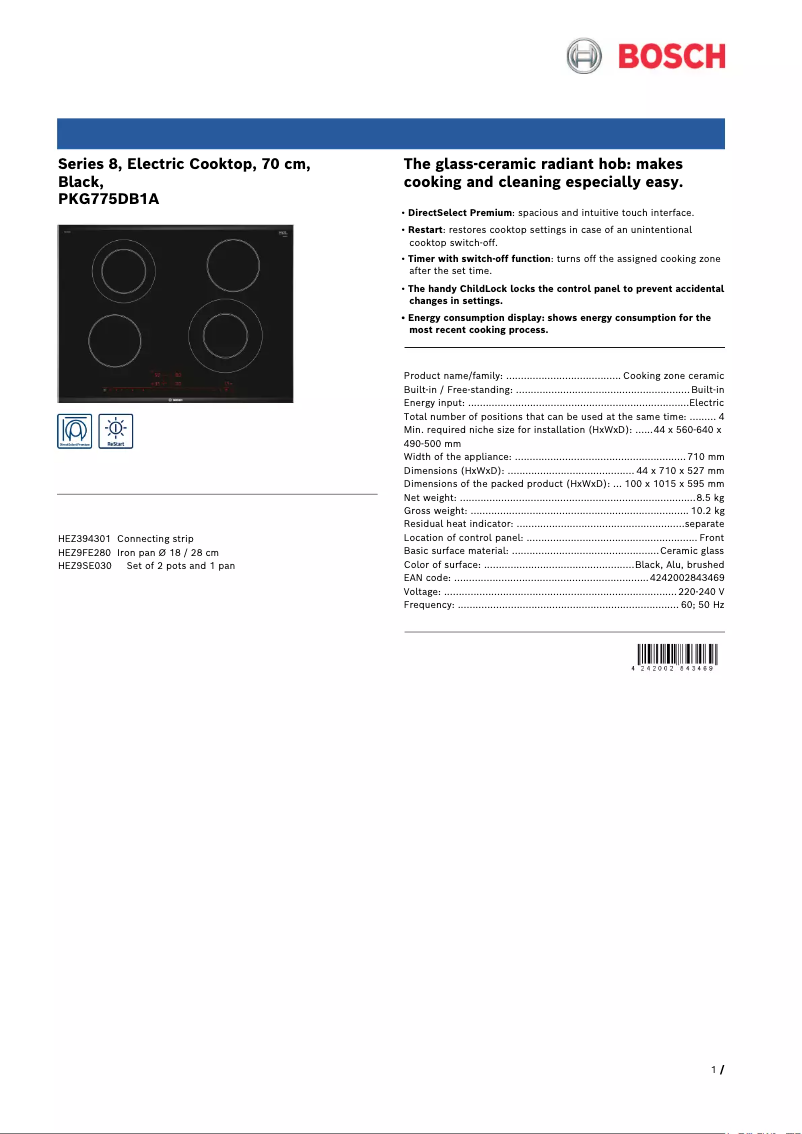 Página 1 del manual Ficha técnica Bosch PKG775DB1A