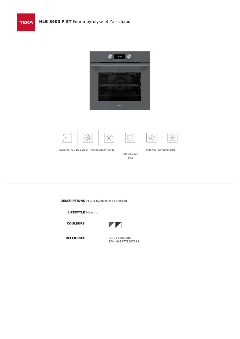 Page n°1 - Fiche technique Teka HLB 8400 P ST