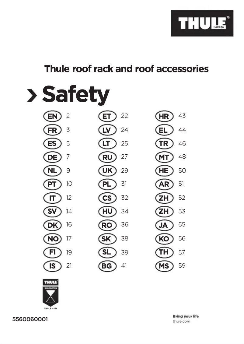 Page n°1 - Manuel utilisateur Thule 765000