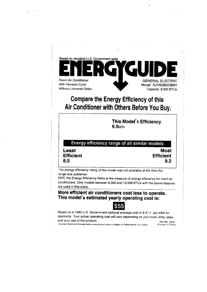 Page n°1 - Label énergétique GE AJHS08DCB