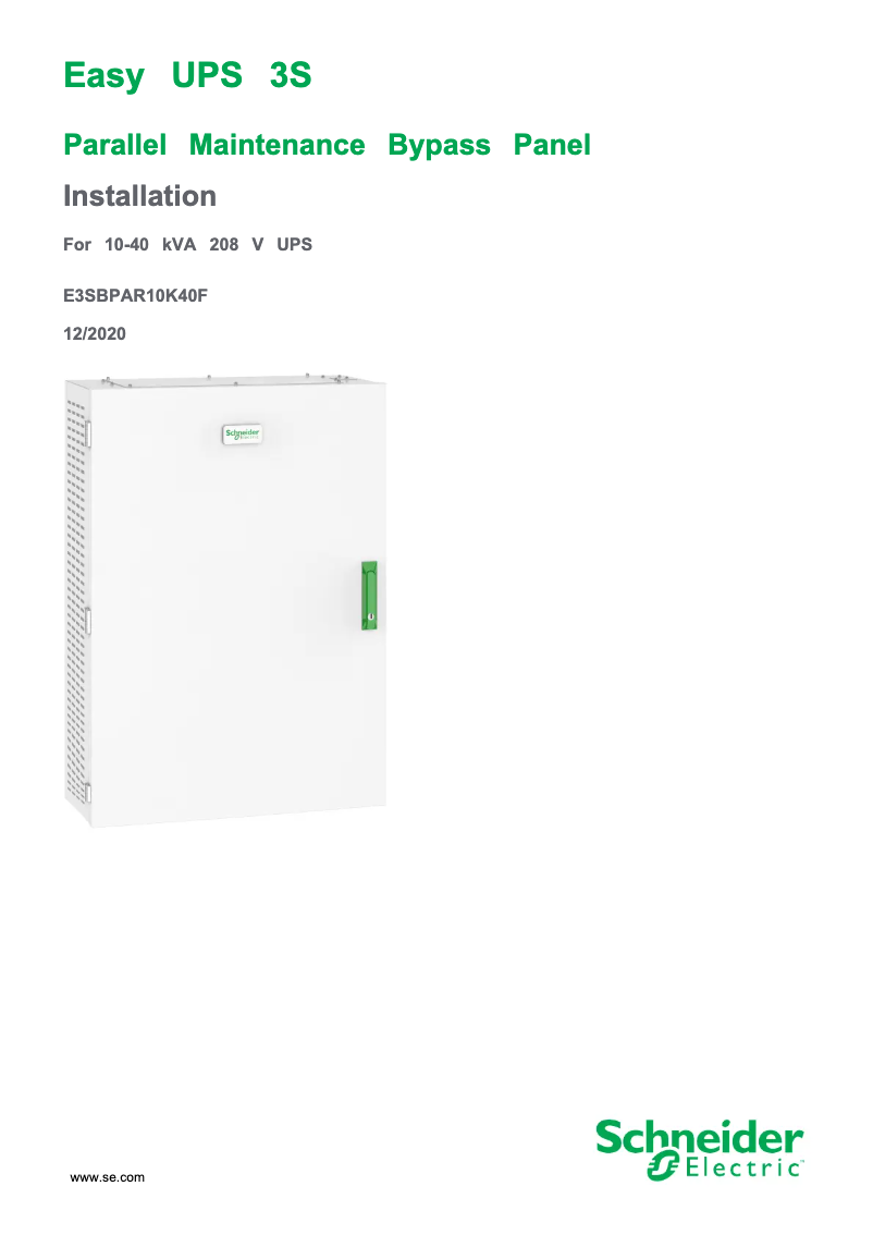 Page 1 de la notice Manuel utilisateur APC E3SBPAR10K40F