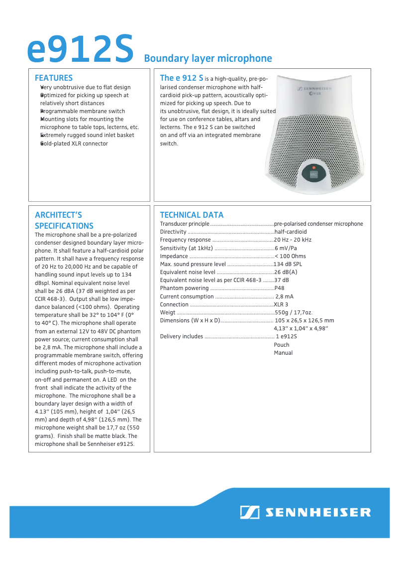 Page 1 de la notice Fiche technique Sennheiser e 912 S