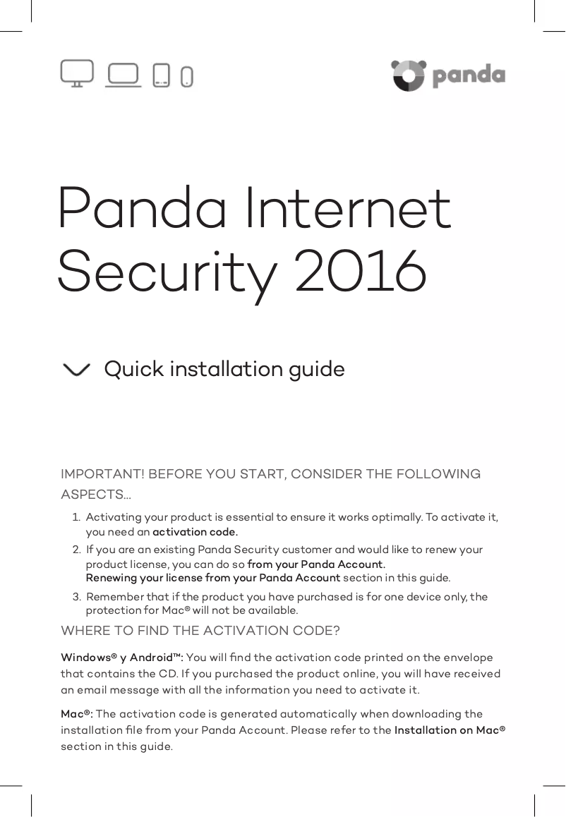 Page n°1 - Manuel utilisateur Panda Internet Security