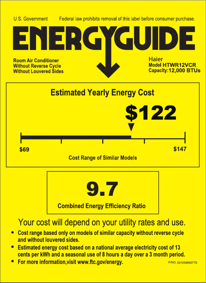 Page 1 de la notice Label énergétique Haier HTWR12VCR