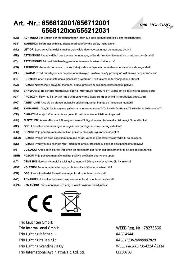 Page 1 de la notice Manuel utilisateur Trio Lighting Ontario 655212031