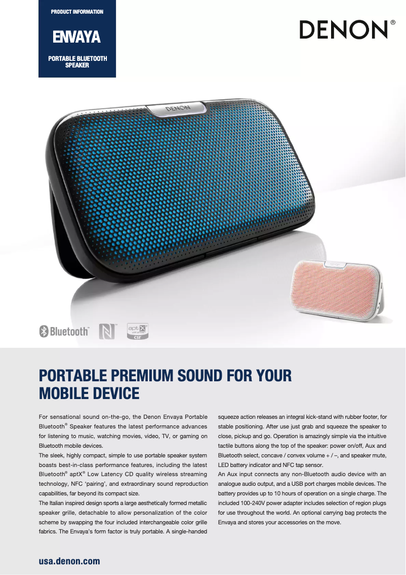 Page 1 de la notice Fiche technique Denon Envaya DSB-200