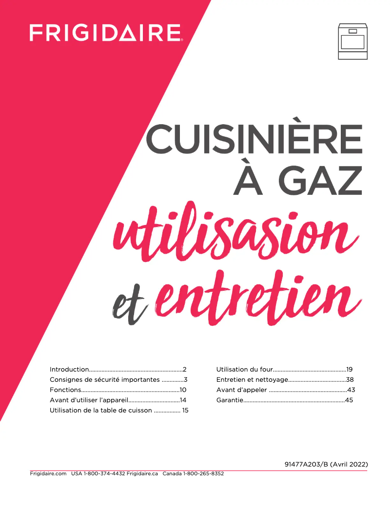 Page n°1 - Manuel utilisateur Frigidaire PCFG3670AF