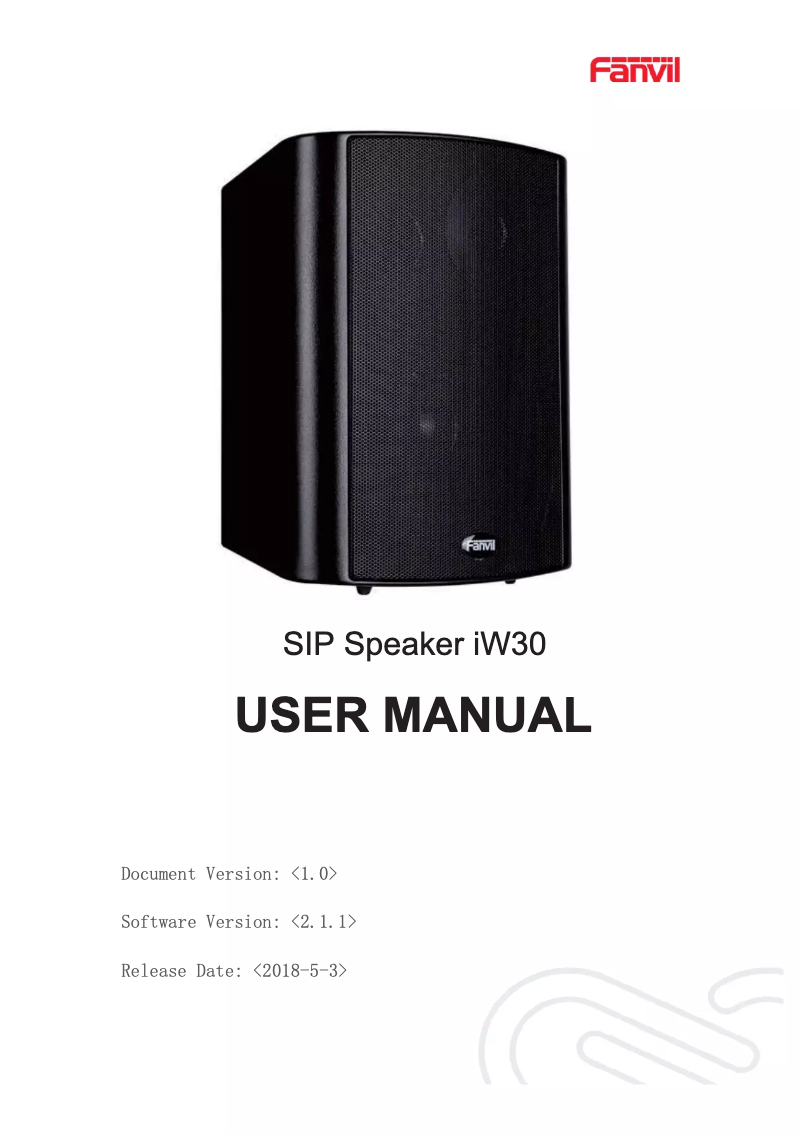 Page n°1 - Manuel utilisateur Fanvil SIP Speaker iW30