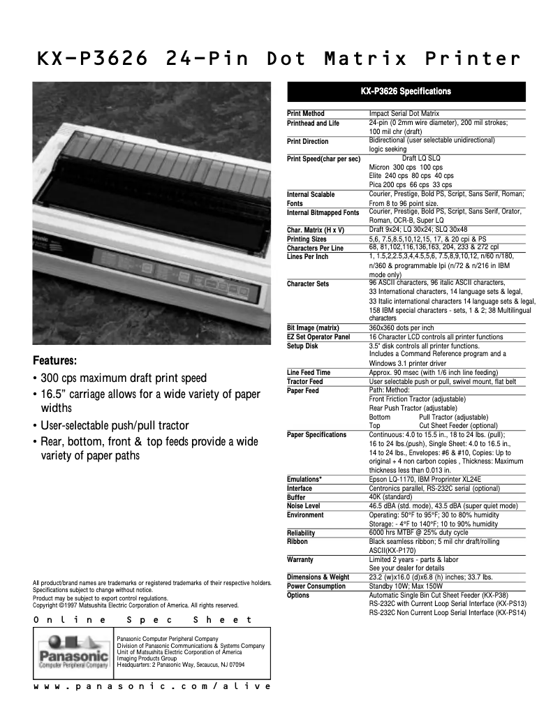 Image de la première page du manuel de l'appareil KX-P3626