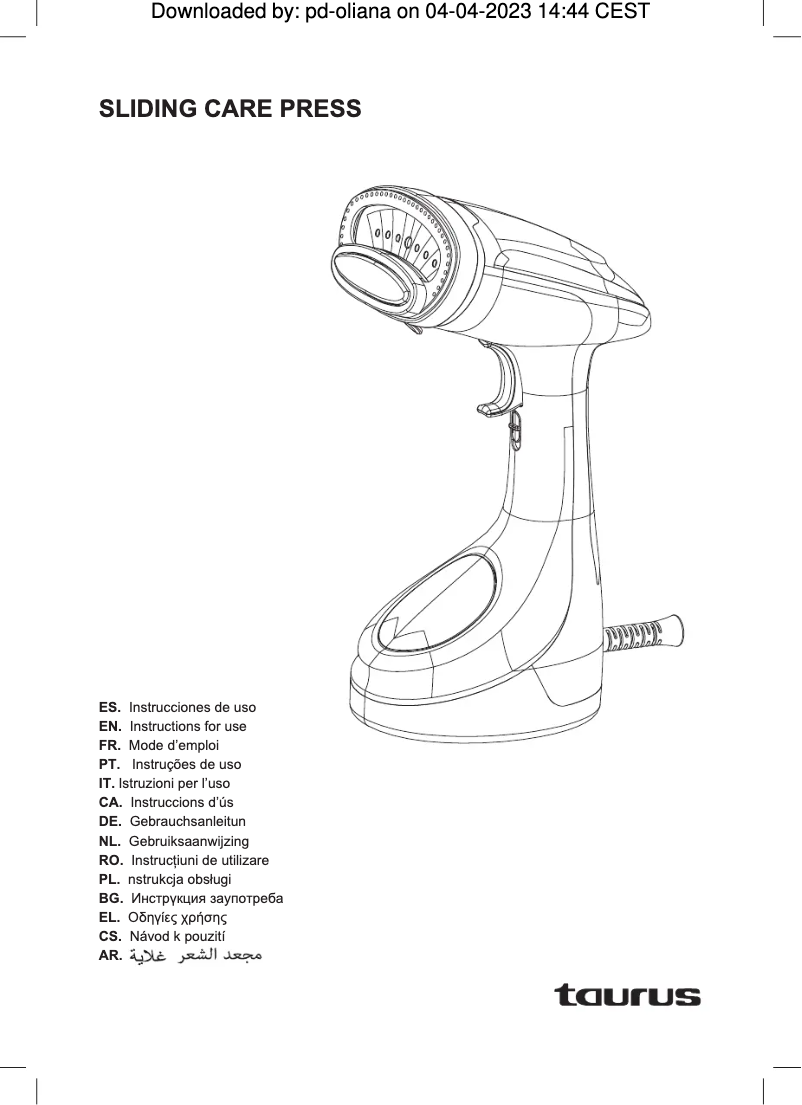 Page 1 de la notice Manuel utilisateur Taurus Sliding Care Press