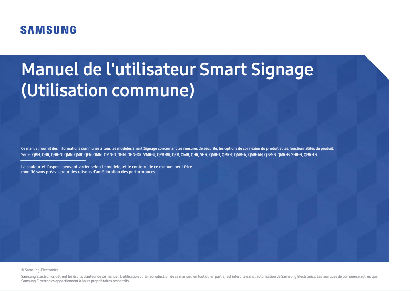 Page 1 de la notice Manuel utilisateur Samsung QM65R