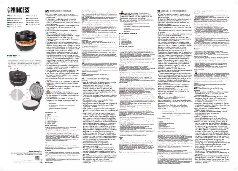 Page 1 de la notice Manuel utilisateur Princess Pizza Oven Pro 115005