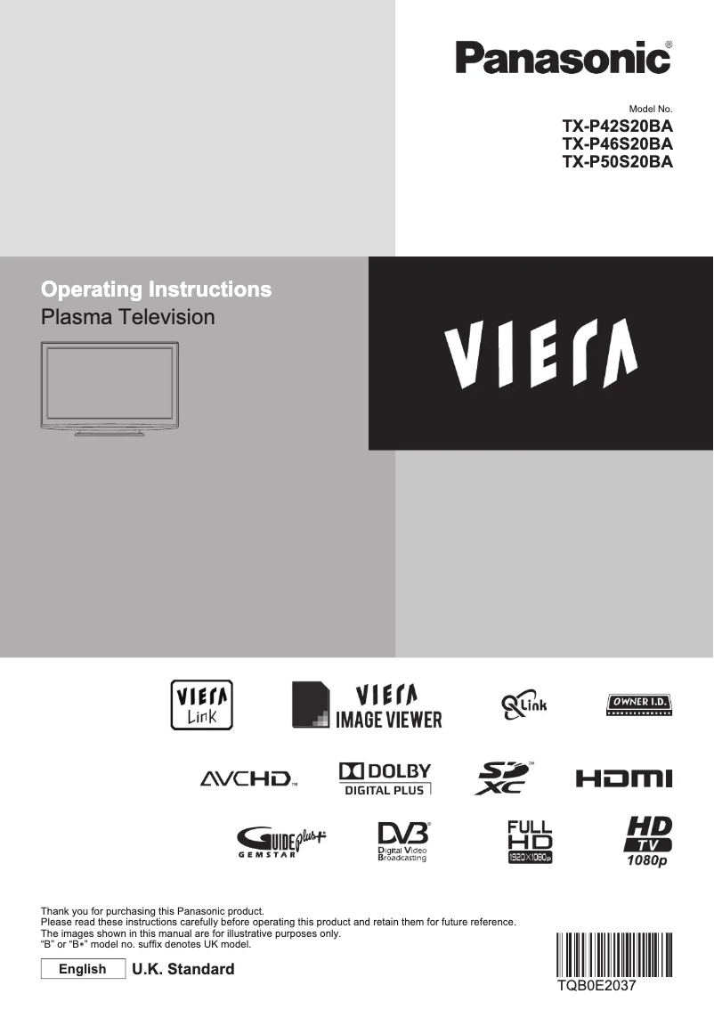 Page 1 de la notice Manuel utilisateur Panasonic Viera TX-P50S20BA