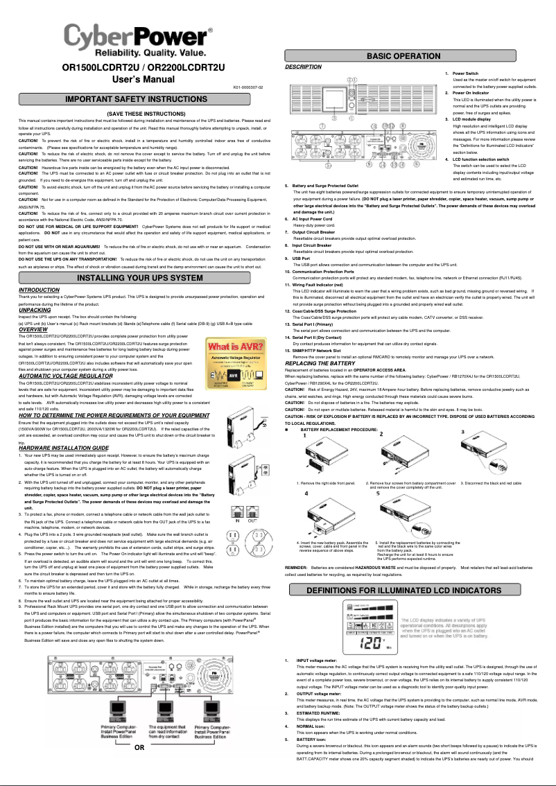 Page n°1 - Manuel utilisateur CyberPower Smart App LCD OR2200LCDRT2U