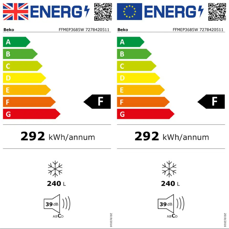 Page 1 de la notice Label énergétique Beko FFMEP3685W