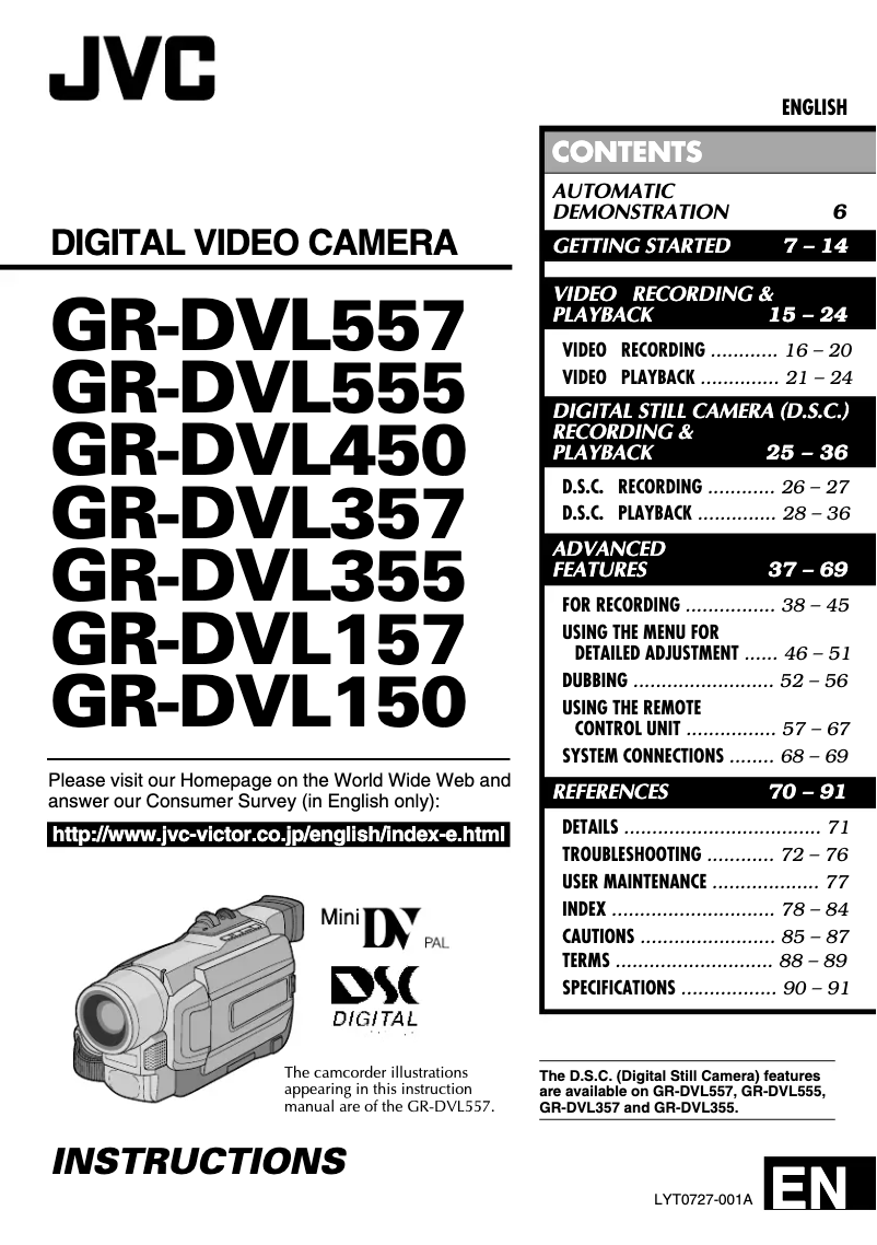 Page 1 de la notice Manuel utilisateur JVC GR-DVL157