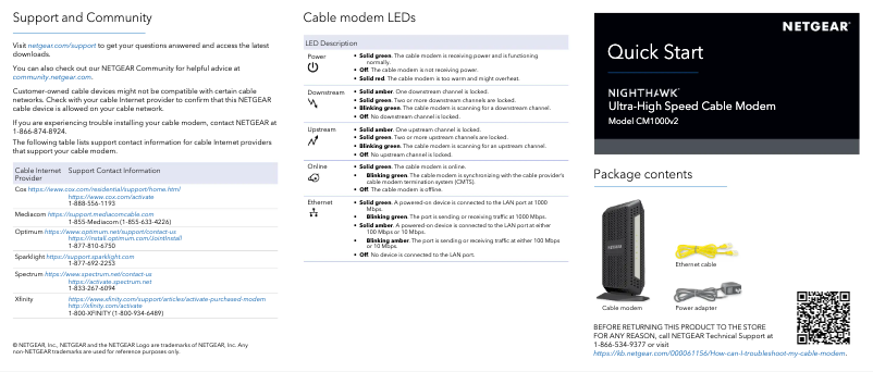 Page 1 de la notice Guide d'installation Netgear CM1000v2