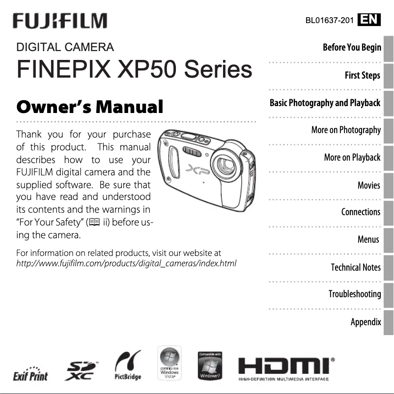 Page 1 de la notice Manuel utilisateur Fujifilm FinePix XP50