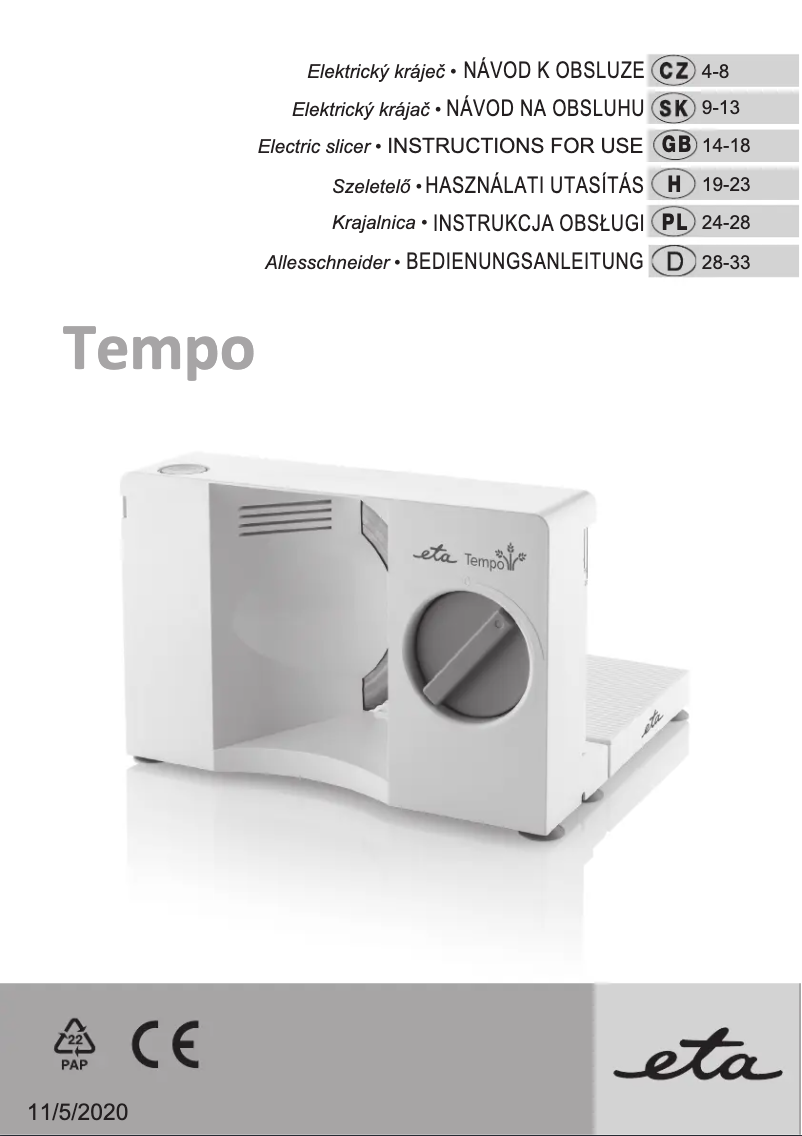 Page 1 de la notice Manuel utilisateur Eta Tempo