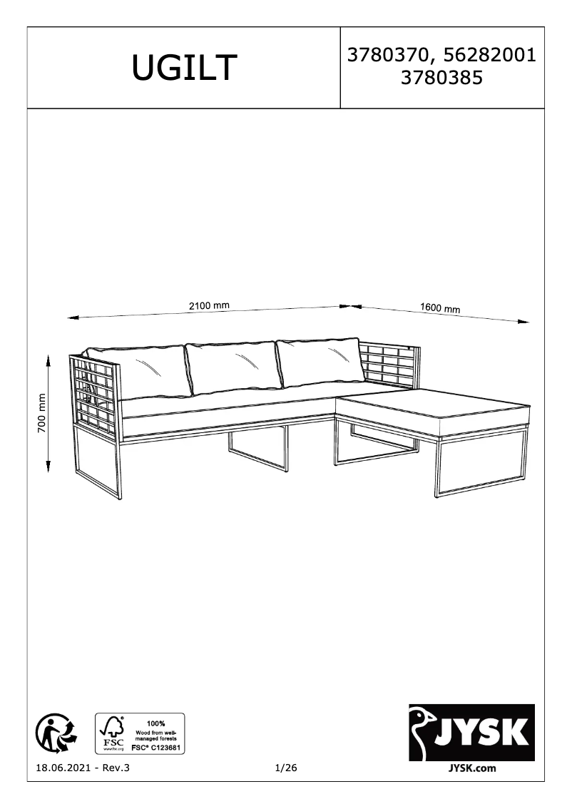 Page 1 de la notice Manuel utilisateur JYSK 3780370